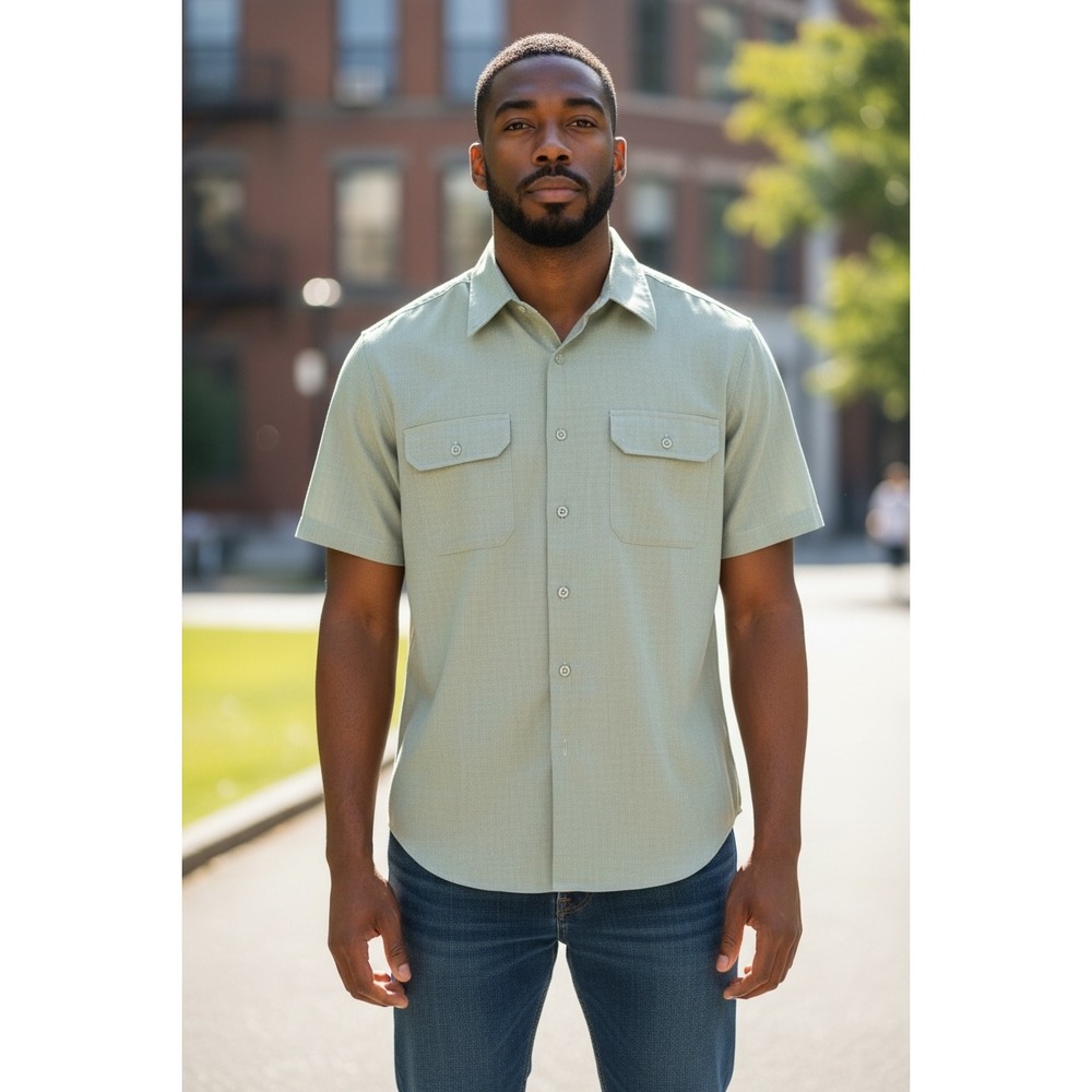 Creighton Vintage‎ Mens Sage Green Short Sleeve Utility Shirt  Made in USA - Picture 2 of 10